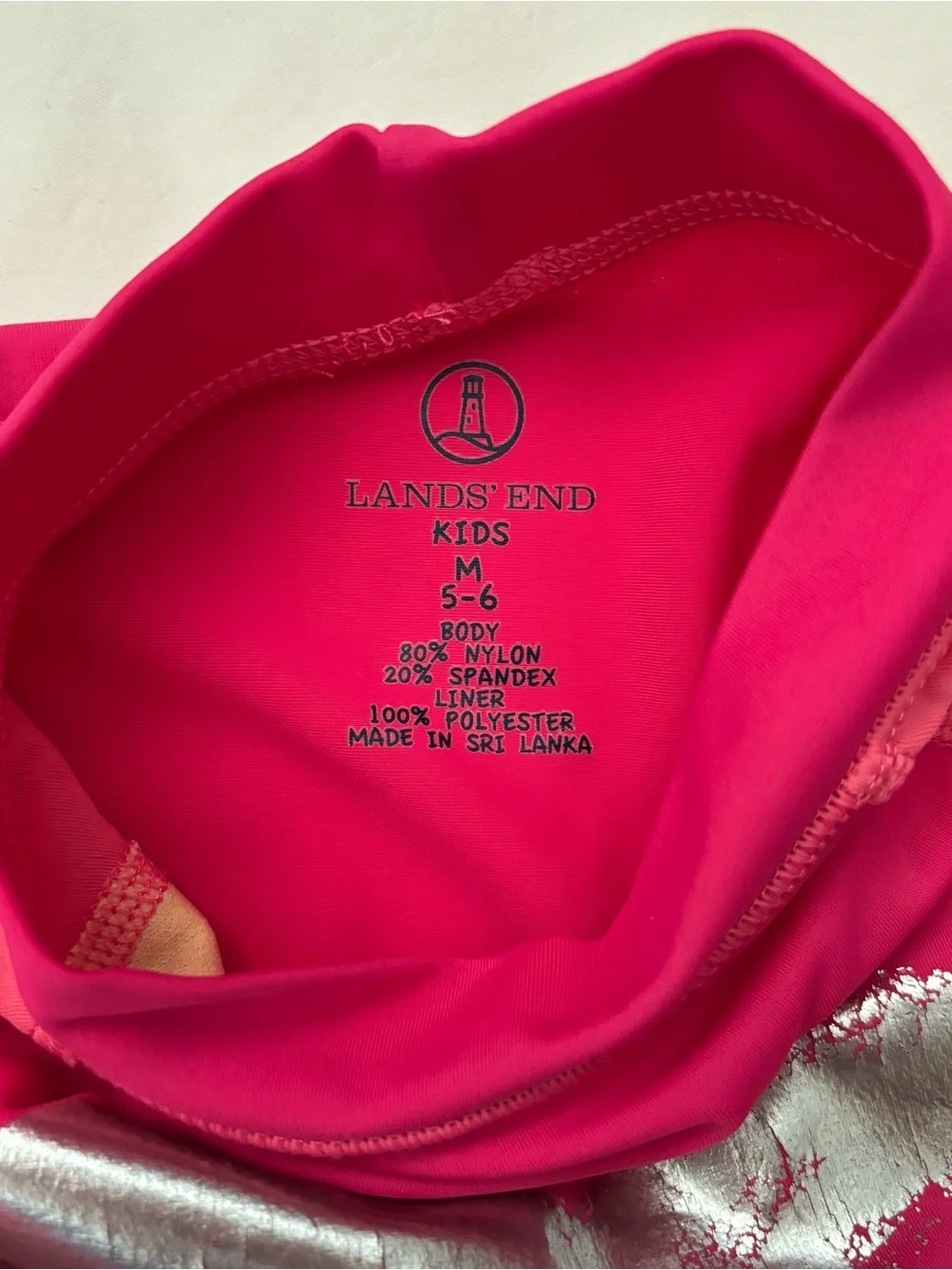 Lands' End Girls' Pink and Coral Short-Sleeve Rashguard with Heart Graphic